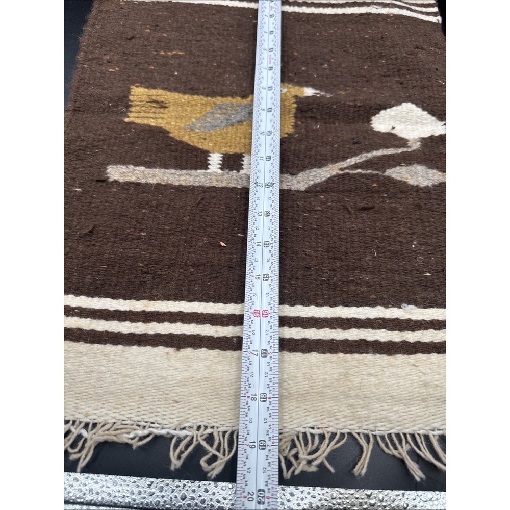 Vintage Southwestern or Mexican Textile Small Rug Wall Tapestry w Bird on Branch - Picture 5 of 6
